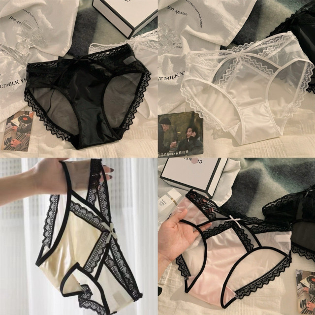 B010- 法式優雅性感純慾風冰絲純棉襠蕾絲內褲 $188