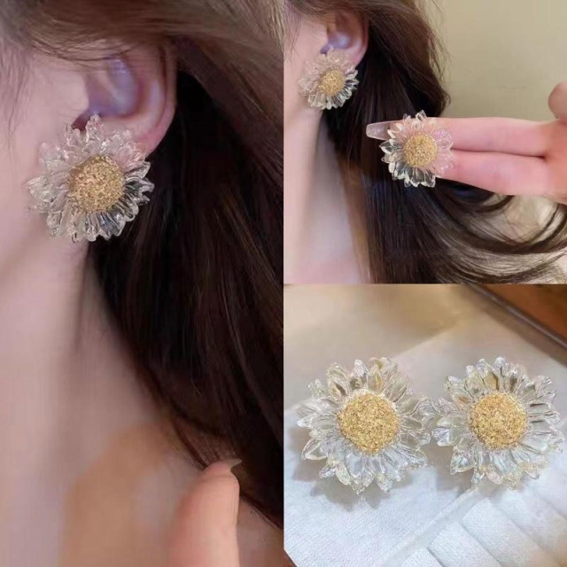 T103-小清新透明雛菊花朵可愛耳環